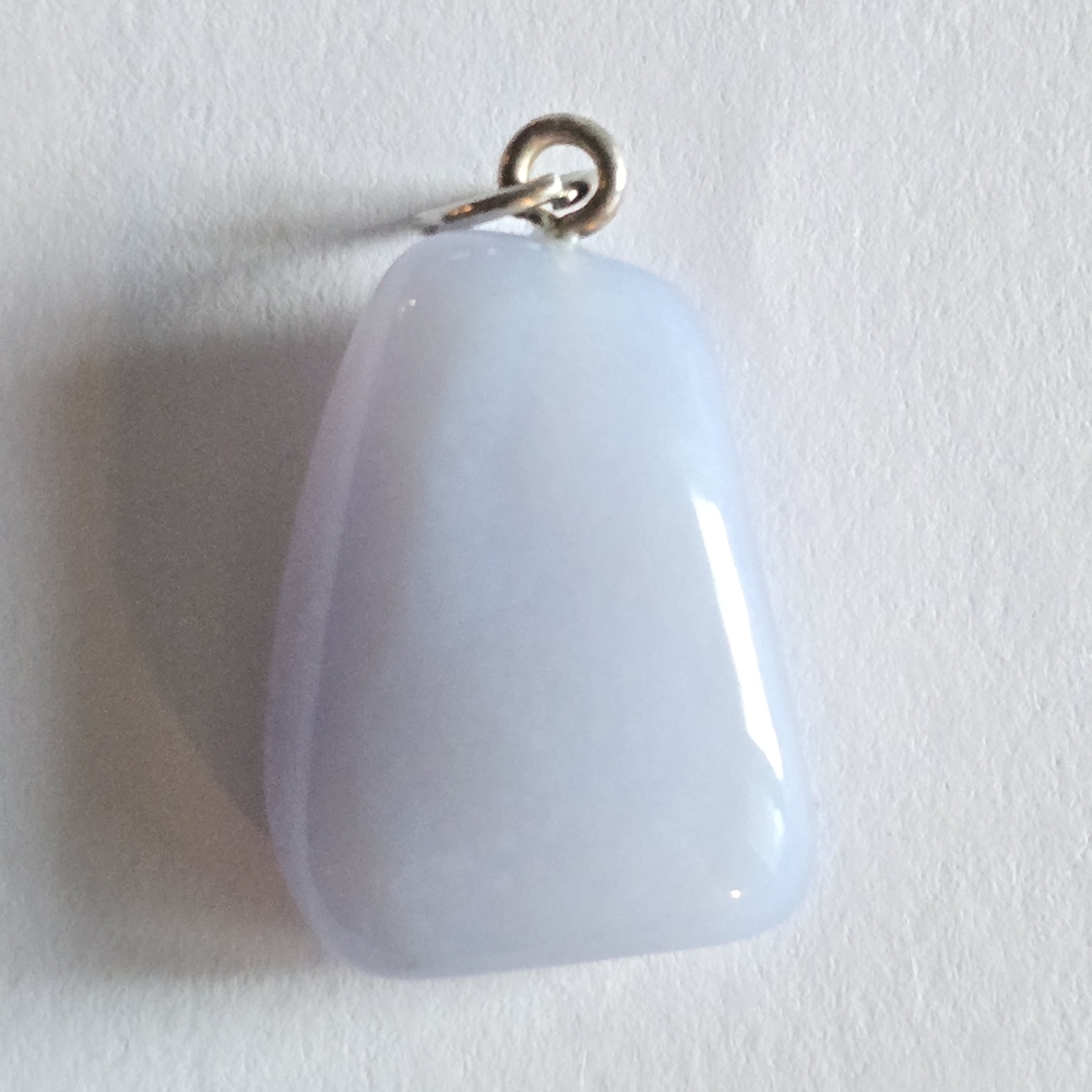 Stone pendant pale blue silver tone rock tumbled polished pastel